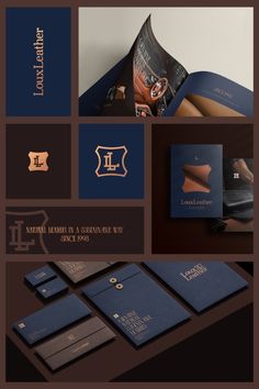 an assortment of business cards and stationery designed to look like art deco, with gold foil on them