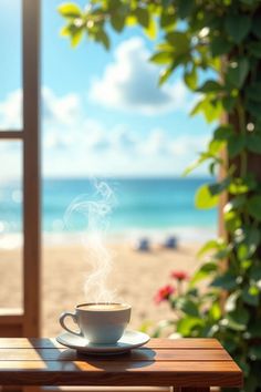 Savoring Serenity: A Peaceful Beachside Coffee Moment