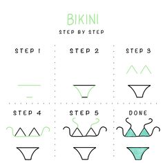 the step by step instructions to draw bikinis