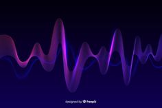 an abstract sound wave on a dark blue background with pink and purple lights in the middle
