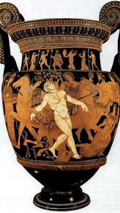 an old vase with some people on it