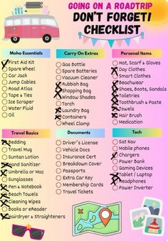 the road trip checklist is shown here