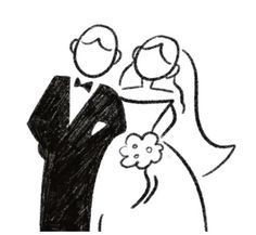 a drawing of a bride and groom