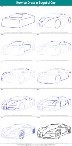 How to Draw a Bugatti Car (Sports Cars) Step by Step | DrawingTutorials101.com Easy Bugatti Bolide Drawing, Draw A Car, How To Draw Bugatti Bolide, Bugatti Drawing Easy, How To Draw A Bugatti Veyron Easy, How To Draw A Bugatti, Step By Step Car Drawing, How To Draw A Bugatti Car, How To Draw A Bugatti Chiron Pur Sport