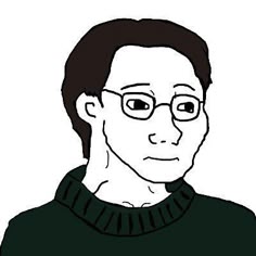 a drawing of a man with glasses and a sweater on, looking at the camera