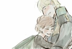 a drawing of two people hugging each other