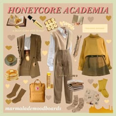 Honey Academia Aesthetic, Beecore Outfits, Yellow And Black Outfits, Honey Core Outfits, Honey Outfit Aesthetic, Honeycore Fashion, Honey Aesthetic Outfit, Honey Core Aesthetic Outfits, Honey Outfits