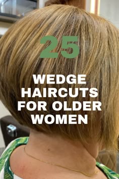 A short, stacked bob with blonde highlights, providing volume and a classic, sophisticated look for older women.