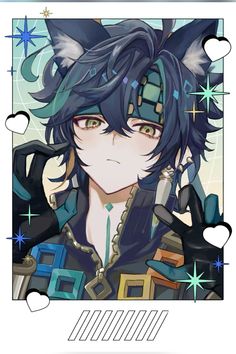 an anime character with black hair and blue eyes