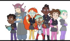 an animated group of people standing next to each other