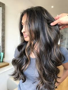 Best Balayage On Black Hair, Balayage Caramel On Black Hair, Caramel Highlights In Black Hair, Black With Caramel Balayage, Black Hair Caramel Balayage, Black Hair To Caramel Balayage, Warm Highlights On Black Hair, Light Caramel Balayage On Black Hair, Balayage On Long Black Hair