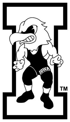 an image of a mascot for the university of iowa football team in black and white
