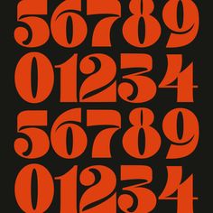 an orange and black poster with numbers in the form of letters on a black background