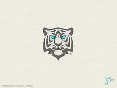 a tiger's head with blue eyes on a white background