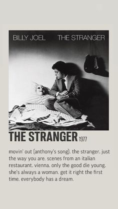 an advertisement for billy jol's album, the stranger 1971 with a man sitting on a bed