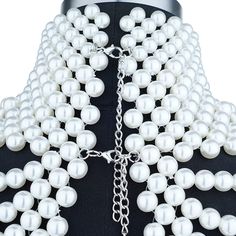White Pearl Chain Body Jewelry For Wedding, Adjustable Pearl Chain Body Jewelry As A Gift, Pearl Body Necklace, White Pearl Chain Body Chain For Party, Elegant White Pearl Chain Body Jewelry, Elegant Adjustable Pearl Body Chain, Pearl Harness Body Chains, Beads Clothes, Punk Rock Jewelry