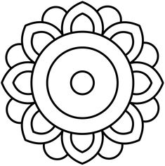 a black and white drawing of a circular object with leaves on the center, in an outline