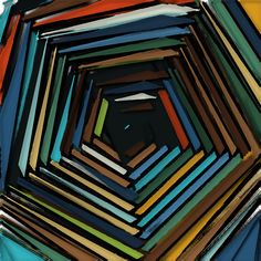 an abstract painting with multicolored lines in the shape of a hexagonal structure