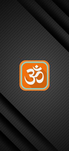 an orange and blue sign with the omen symbol on it's side, against a black background