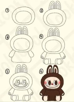 step by step instructions on how to draw a cute cartoon animal with different facial expressions
