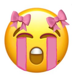 an emoticive smiley face with pink bows