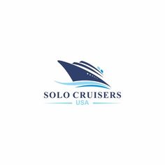 a logo for a cruise ship that is sailing in the ocean with blue waves on it
