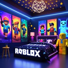 a bedroom with legos on the walls