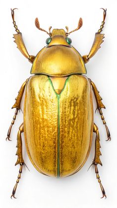 a golden beetle with green stripes on it's back