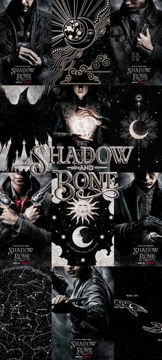 the poster for shadow and bone is shown in multiple different colors, sizes and shapes