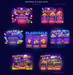 neon casino slot machines with the words flash sale on each side and two different displays