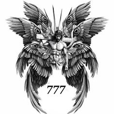 a drawing of a man with wings on his chest