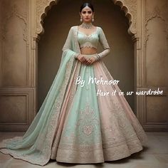 This pastel dual-toned bridal lehenga in mint green and blush pink features heavy thread and sequin embroidery, paired with a scalloped dupatta and sweetheart blouse. A perfect pick for daytime weddings, Anand Karaj, or a soft haldi bride look. 🌸BY Mehnoor.Dm for custom made pieces   #pastellehenga #bridallook #anandkarajlook #dayweddingoutfit #mintlehenga #blushpinklehenga #haldibride #nikkahlook #pastelbride #bridetobe2025 #indianweddingstyle #desibridalwear #mehnoorvibes #weddinglehenga #ethniccouture #dualtonelehenga #lehengaideas #ethnicwearlove #couturebride #pakistanifashion #sabyasachivibes #bridalinspo #embroideryverse #weddingseason Pastel Lehenga Designs, Pastel Bridal Lehenga Design, Pastel Wedding Lehenga Bridal, Pastel Coloured Lehenga Designs, Pastel Lengha, Pastel Colors Lehenga Bridal, Bridal Pastel Lehenga, Pastel Colour Lehenga Bridal, Bridal Lehenga Pastel Shades
