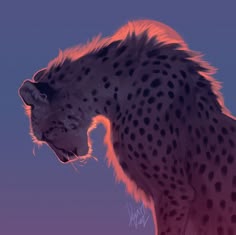 a painting of a cheetah with its mouth open