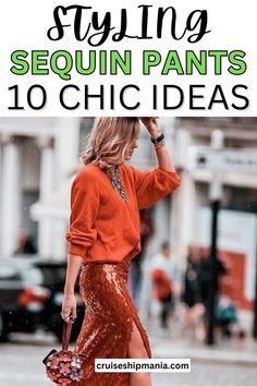 Shine bright with these Effortless Sequin Pants Outfits perfect for parties, casual outings, or date nights. Pair them with chic tops and heels to elevate your style effortlessly. Sparkle and stun wherever you go! What To Wear With Sparkly Pants, Sequin Casual Outfit, Outfits With Sequin Pants, Style Sequin Pants, What To Wear With Sequin Pants, How To Wear Sequin Pants, Styling Sequin Pants, How To Style Sequin Pants, Wide Leg Sequin Pants Outfit