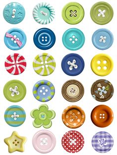 many different colored buttons are arranged together