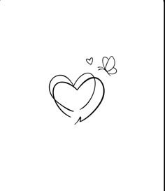 a black and white drawing of a heart with two butterflies flying around it on a white background