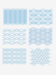 four different types of wavy lines in blue and white, each with an individual wave pattern