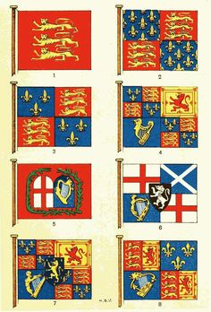 four different colored flags are shown in this drawing