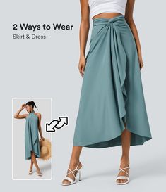 Flowy Draped Wrap Skirt For Summer, Non-stretch Chic Skirt For Vacation, Chic Non-stretch Skirt For Vacation, Versatile Relaxed Fit Skirt For Vacation, Casual High Waist Flowy Wrap Skirt, Casual Solid Color Flowy Wrap Skirt, Solid Color Flowy Draped Skirt For Spring, Chic Fitted Wrap Skirt With High-low Hem, Solid Non-stretch Skirt For Vacation