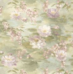 water lilies and leaves on a green background with pink flowers in the foreground