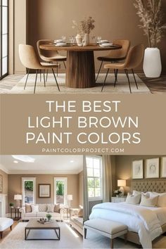 the best light brown paint colors for your living room and dining room, with text overlay