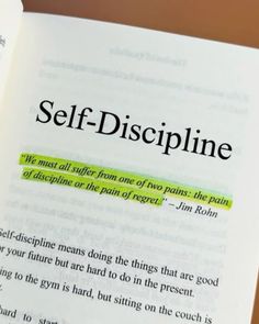 an open book with the words self - discipline highlighted
