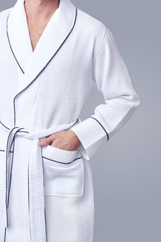 Absorbent Lightweight Long Waffle Kimono Spa Bathrobe for Men