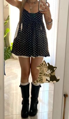 #whimsy #whimsical #polkadots #boots #fashion #outfitidea #outfits #style 2016 Hipster, Whimsy Dress Outfit, Playful Vintage Outfit, Italy Outfits Spring Street Style, Styles For Short Women, Lover Girl Outfits, Whimsy Chic Outfit, Whimsy Outfit Summer, Cute Whimsy Outfits