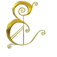 the letter b is made out of gold metal and has swirly designs on it