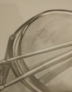 a drawing of some drums with sticks sticking out of the top one and another drum behind it