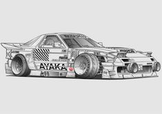 a drawing of a car with wheels on it