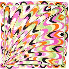 an abstract painting with multicolored swirls and black dots on the bottom half of it