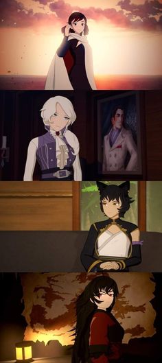 some anime characters with different expressions on their faces and in the background, there is an image