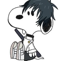 a drawing of a cartoon character with black hair